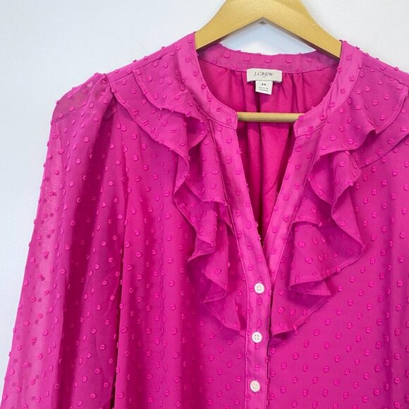 J. Crew Pink Textured Chiffon Ruffle Button Up Blouse - Picture 11 of 15